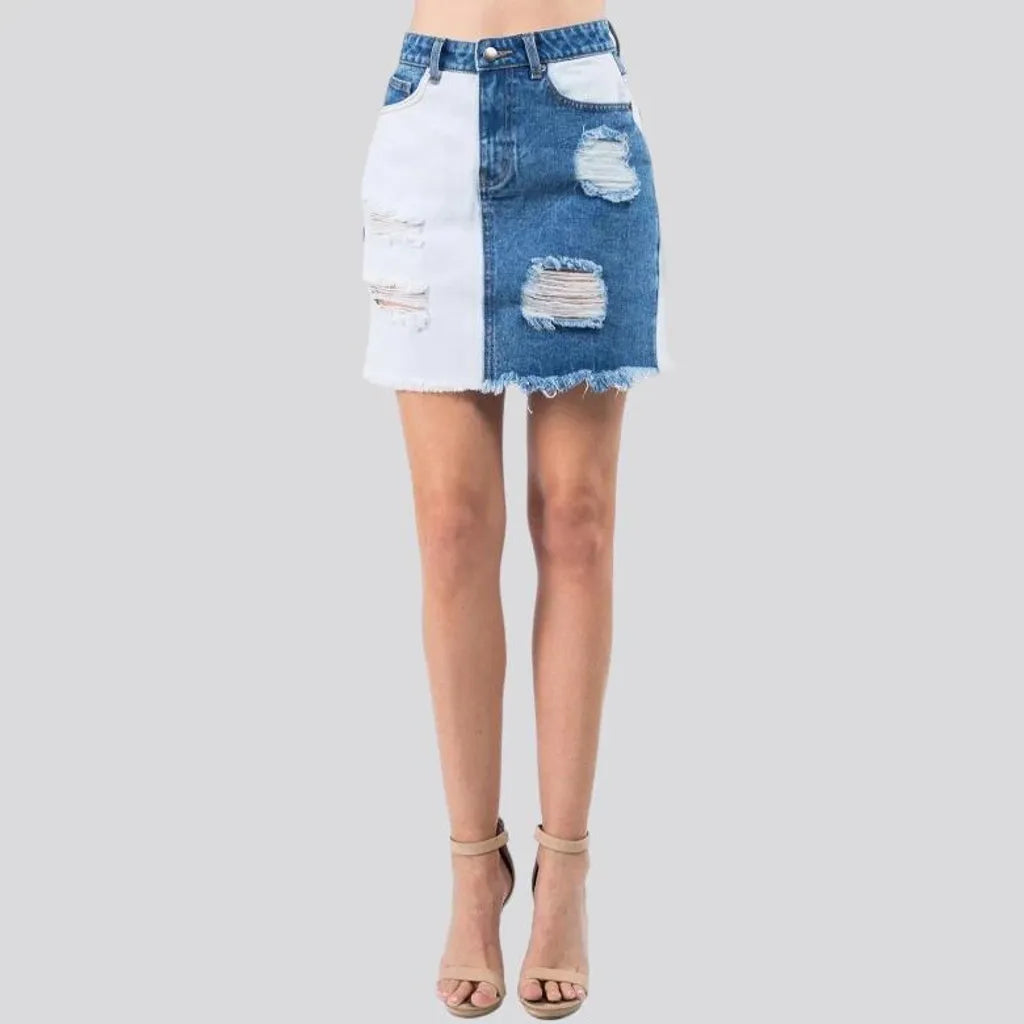 Frayed-hem fashion jeans skirt for ladies