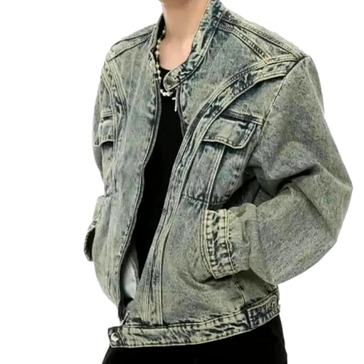 Medium Length Boho Style Men's Jeans Jacket - Blue