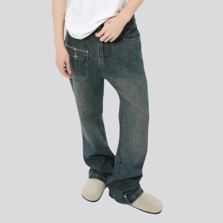 Loose fit abraded jeans for men