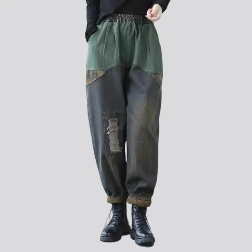 Distressed stonewashed denim pants
 for ladies