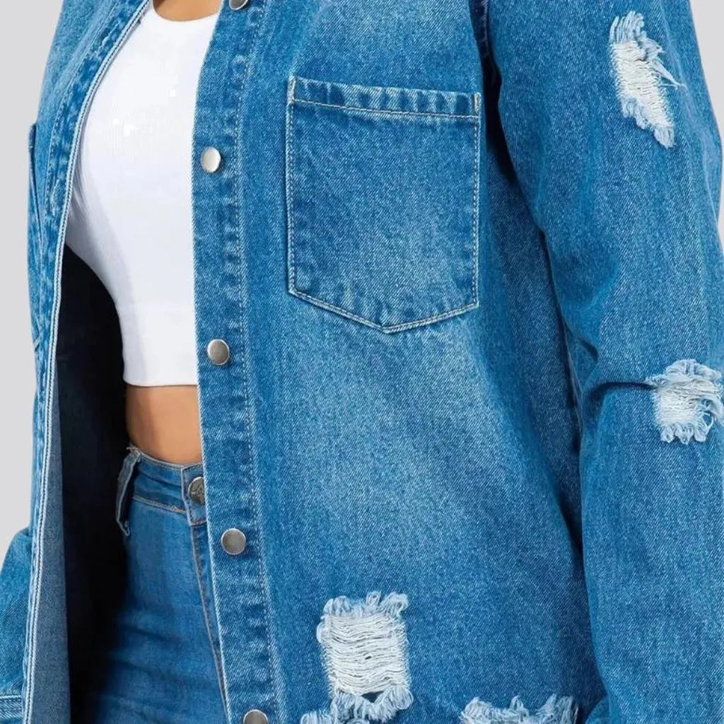 Chic distressed jeans shirt for women