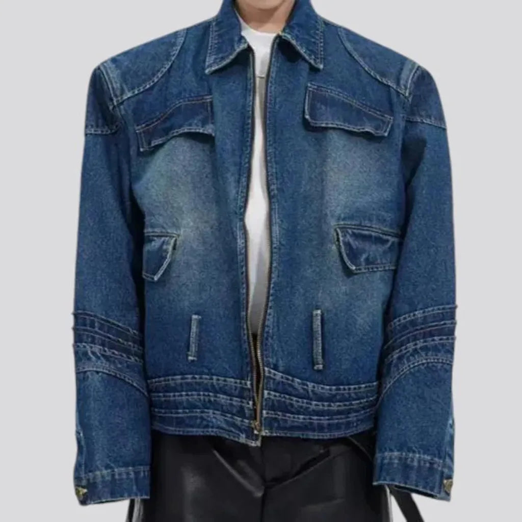 Medium wash sanded stylish men's denim jacket