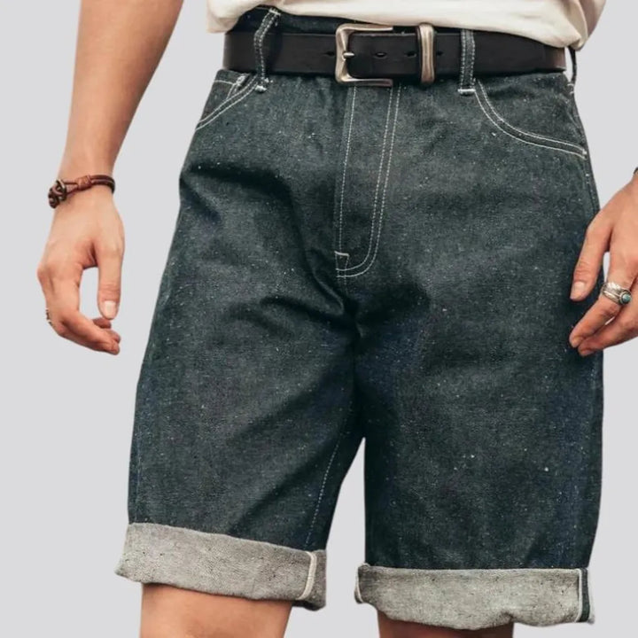 Knee-length self-edge jean shorts