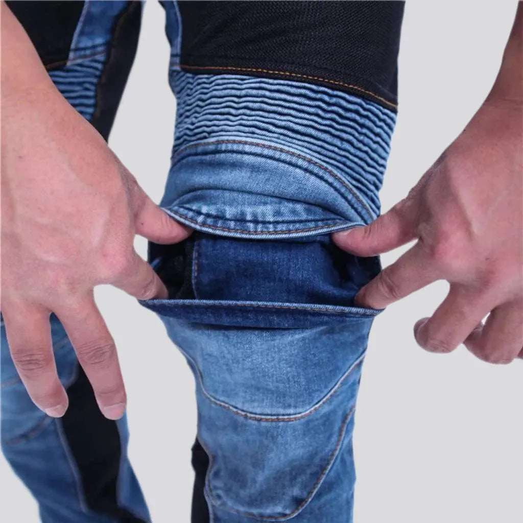 Stonewashed men's biker jeans