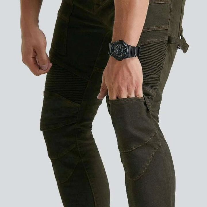 Contrast stitching men's moto jeans