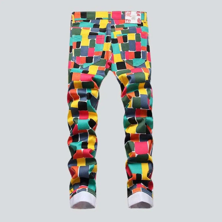 Color checkered men's jeans
