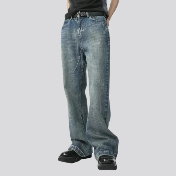 Boho fashion baggy whiskered men's jeans