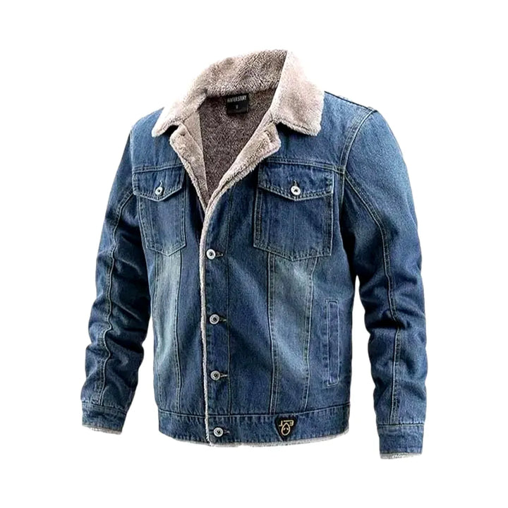 Casual Light Sanded Men's Denim Jacket - Blue