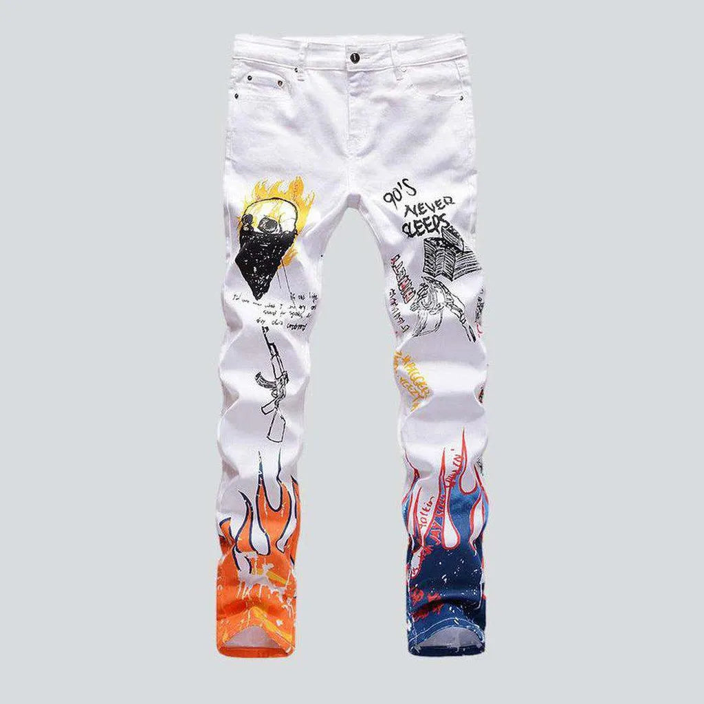 Color flame-painted men's jeans