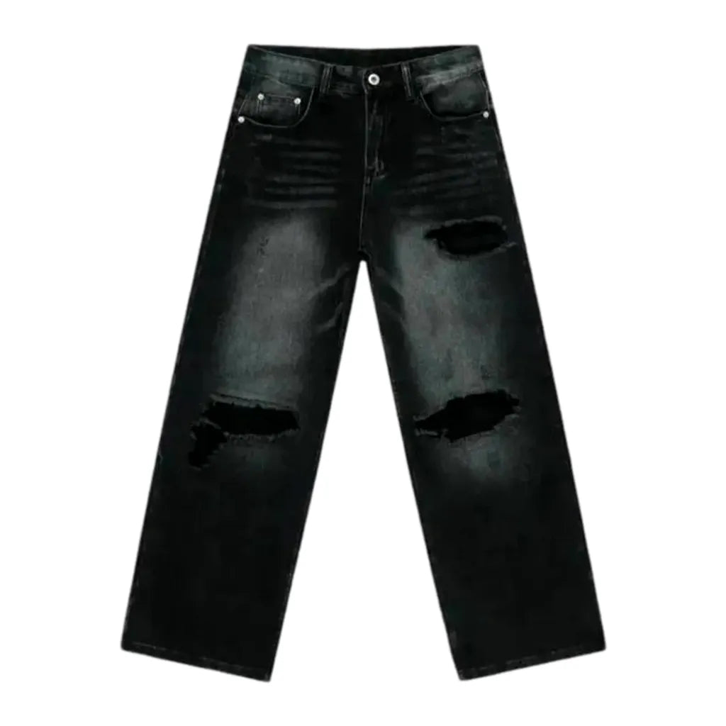 Whiskered Boho Grunge Fit Jeans for Men - Black