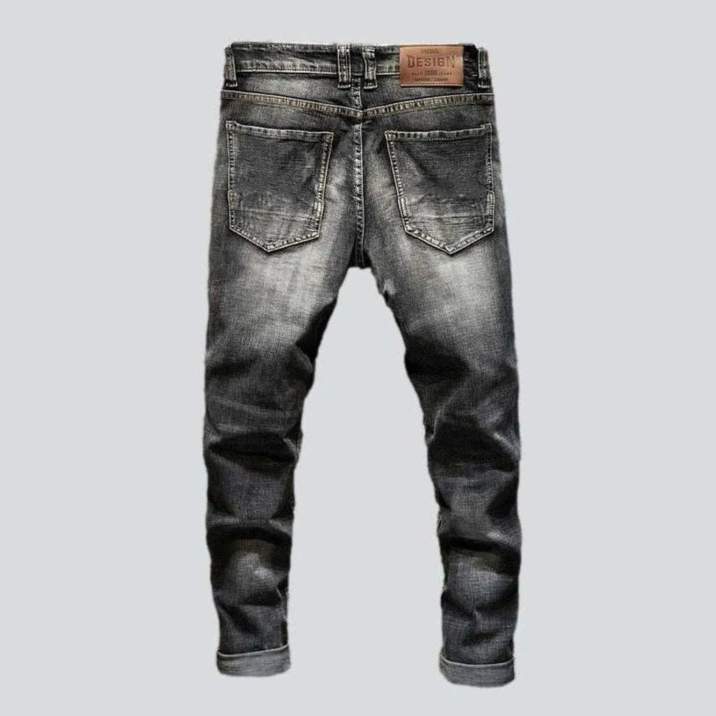 Ripped men's dark grey jeans