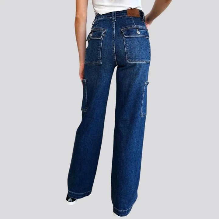 Side-leg-pockets straight jeans
 for women