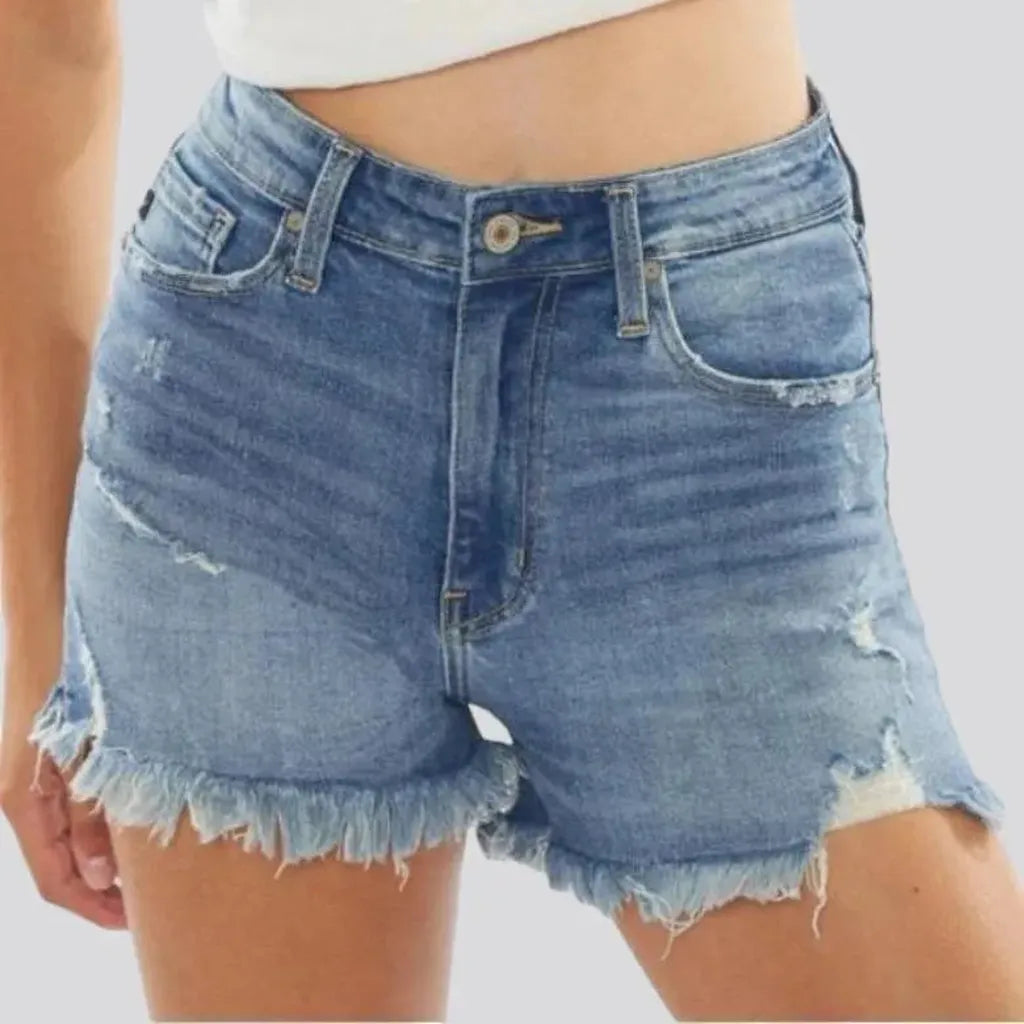 Distressed light-wash women's jeans shorts