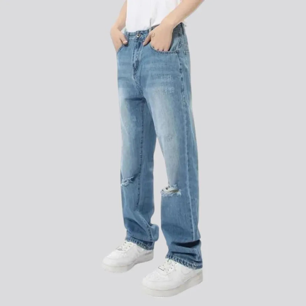 Distressed look baggy men's jeans