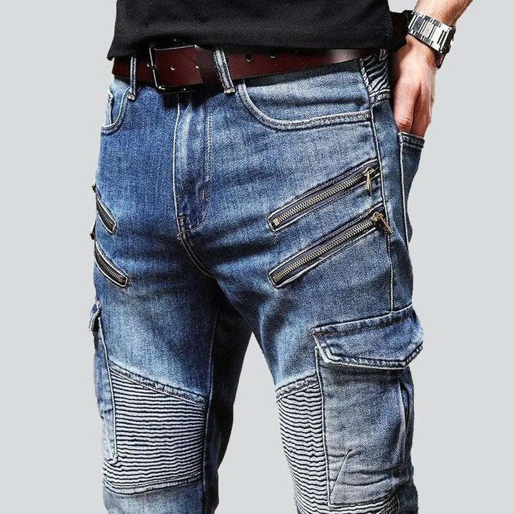 Cargo biker jeans with zippers