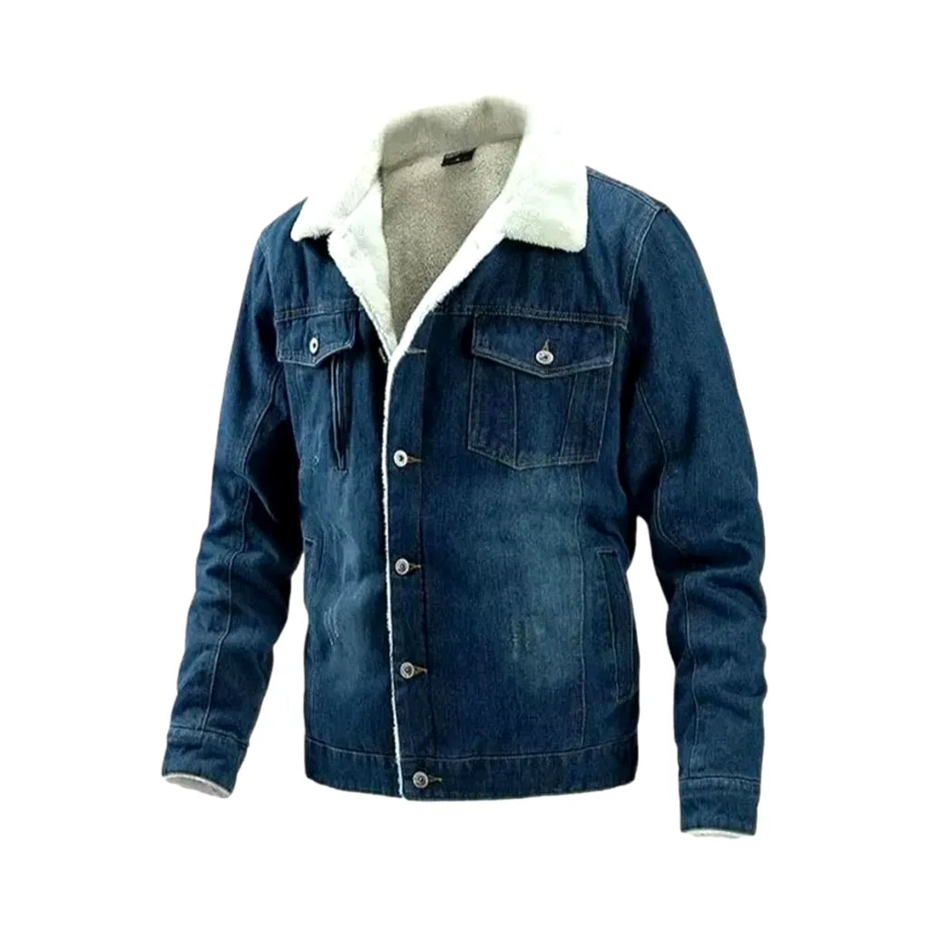 Faded Wash Regular Fit Men's Denim Jacket - Dark Blue