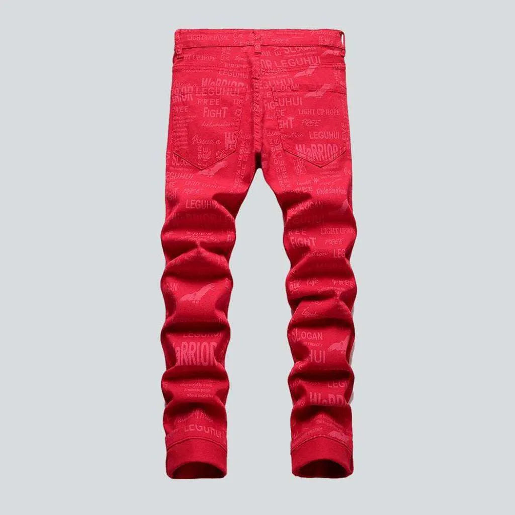 Letter embroidery red men's jeans