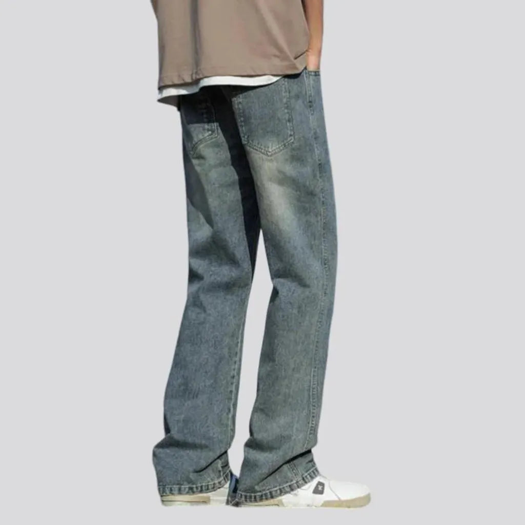 baggy, vintage, stonewashed, sanded, floor-length, high-waist, 5-pockets, zipper-button, men's jeans | Jeans4you.shop