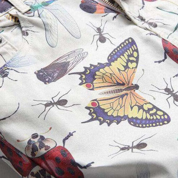 Insect print white men's jeans