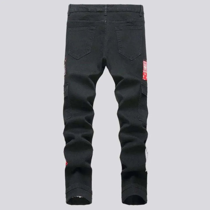 Painted men's cargo-pocket jeans
