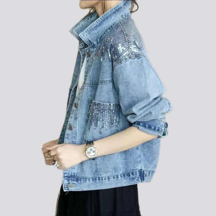 Sequin embellished women's denim jacket