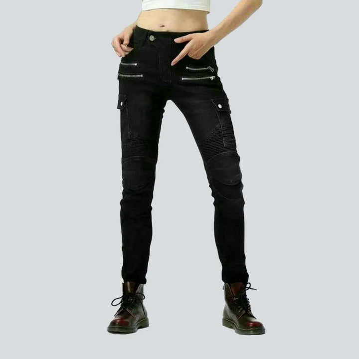 Protective women's biker jeans