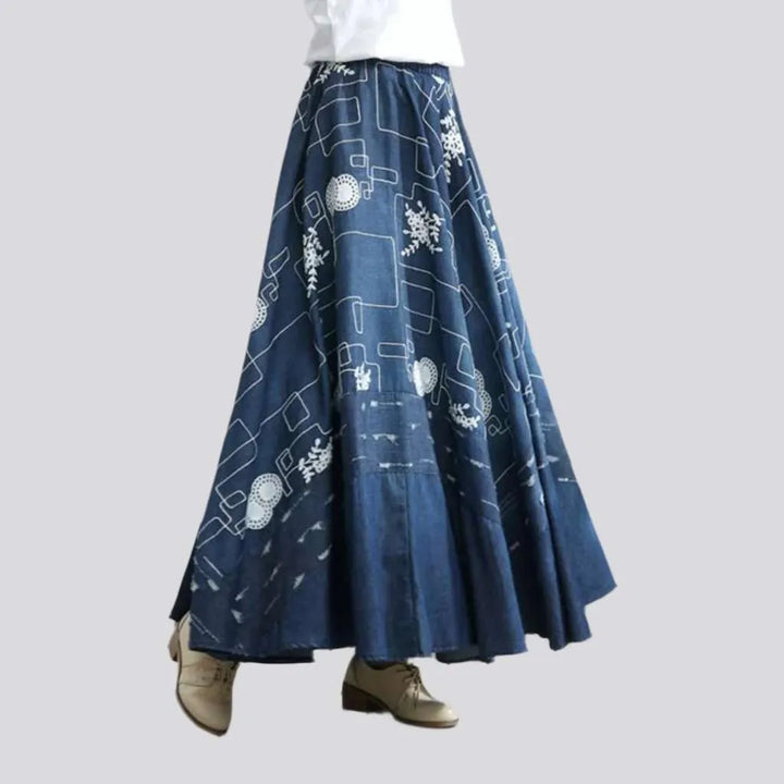 Floor length women's denim skirt