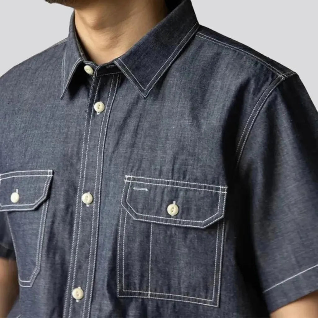 Short-sleeves men's jean shirt