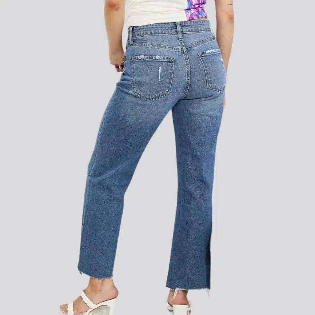 Raw-hem medium women's wash jeans