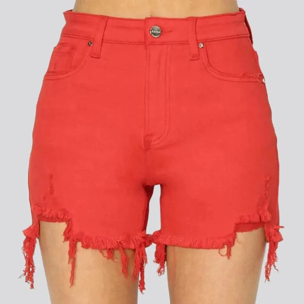 Frayed-hem 5-pockets women's denim shorts