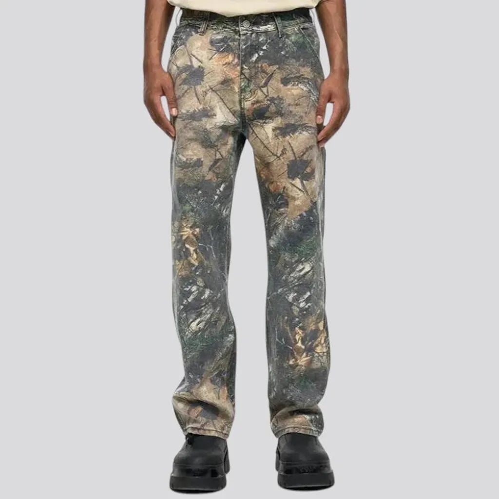 Boho camouflage carpenter-loop men's jeans