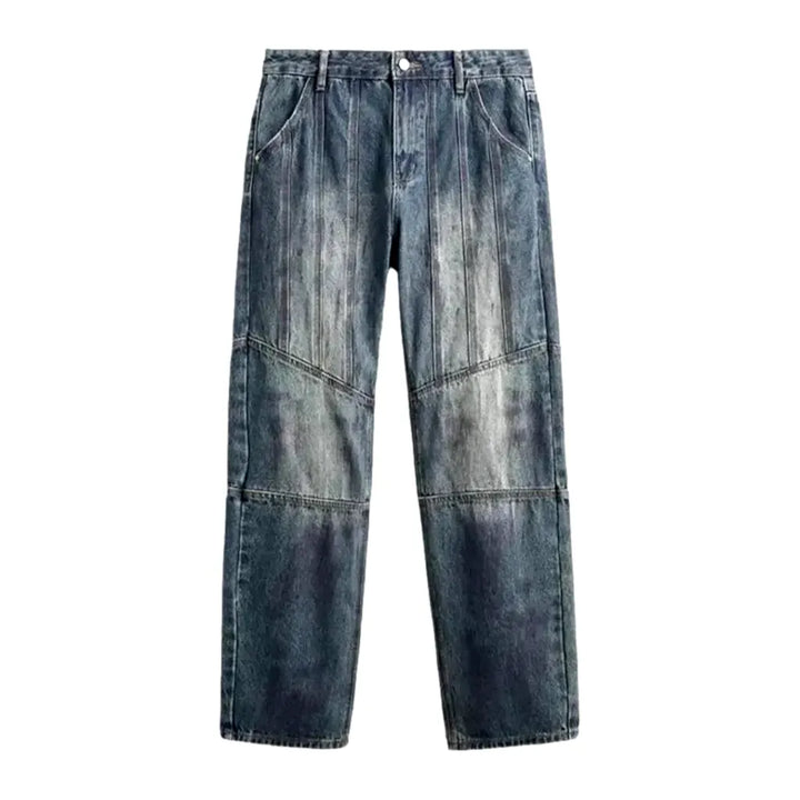 Medium Rise Sanded Boho Men's Jeans - Blue