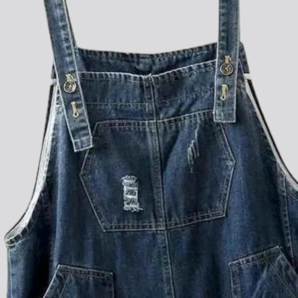 Medium-wash baggy jean jumpsuit
 for women