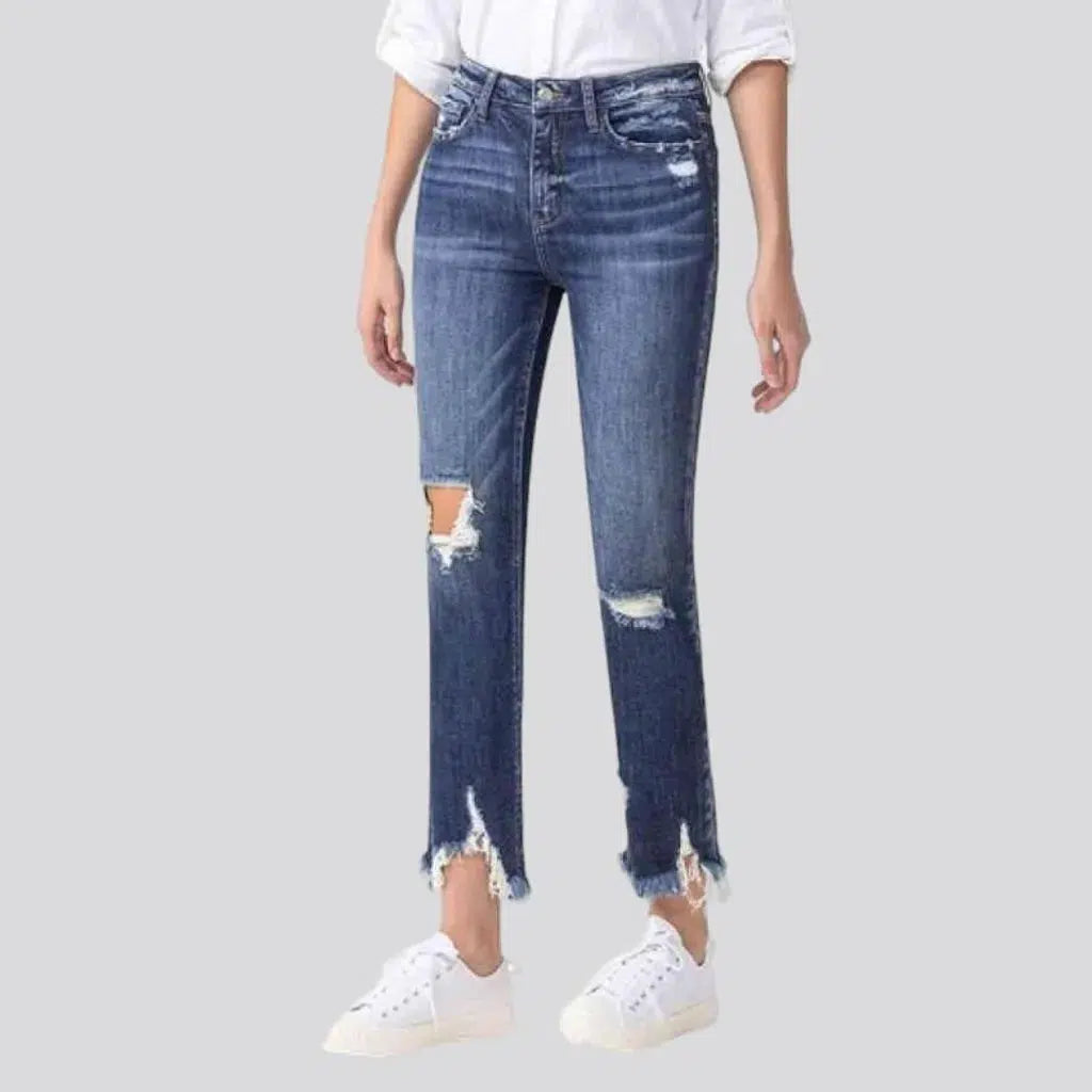 Slim women's ripped-hem jeans