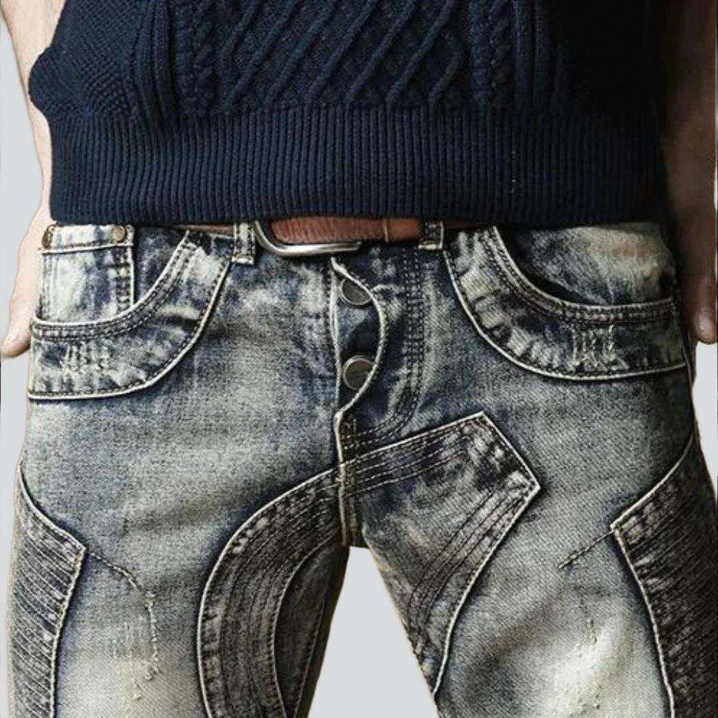 Flap pocket patchwork men's jeans