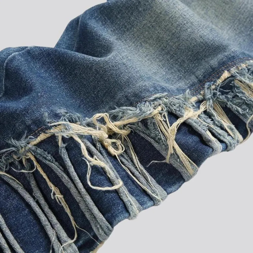 Embroidered men's sanded jeans