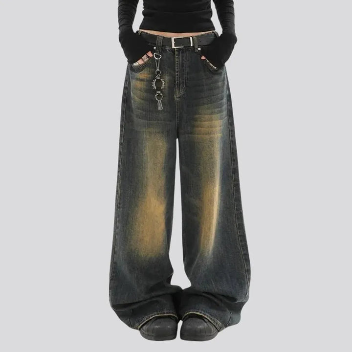 Vintage dark pattern baggy women's jeans