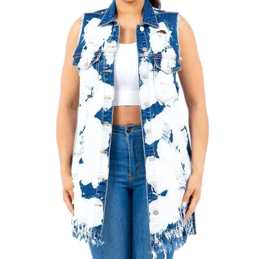 Stylish Slim Fit Boho Denim Vest for Ladies - Light Blue