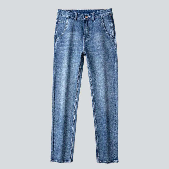 Diagonal pocket sanded men's jeans