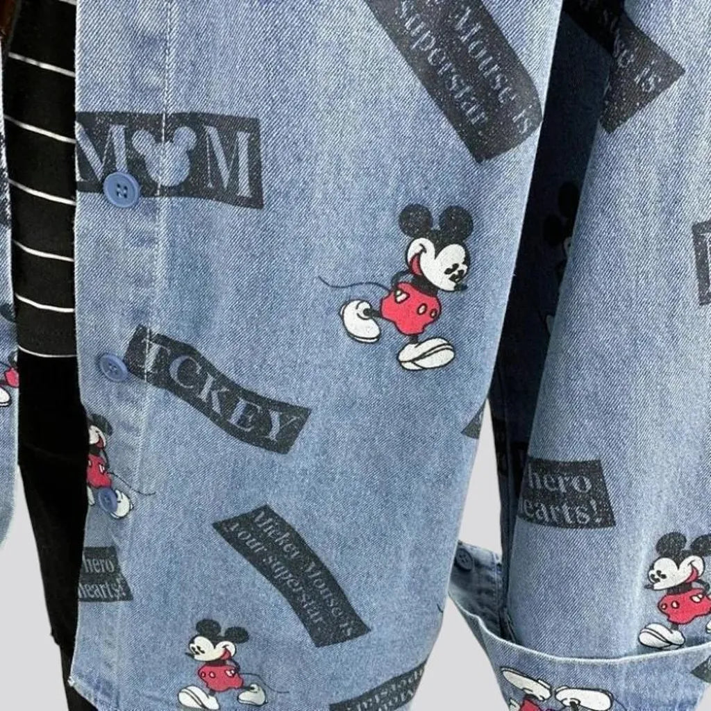 Painted mickey-print jeans coat
 for women