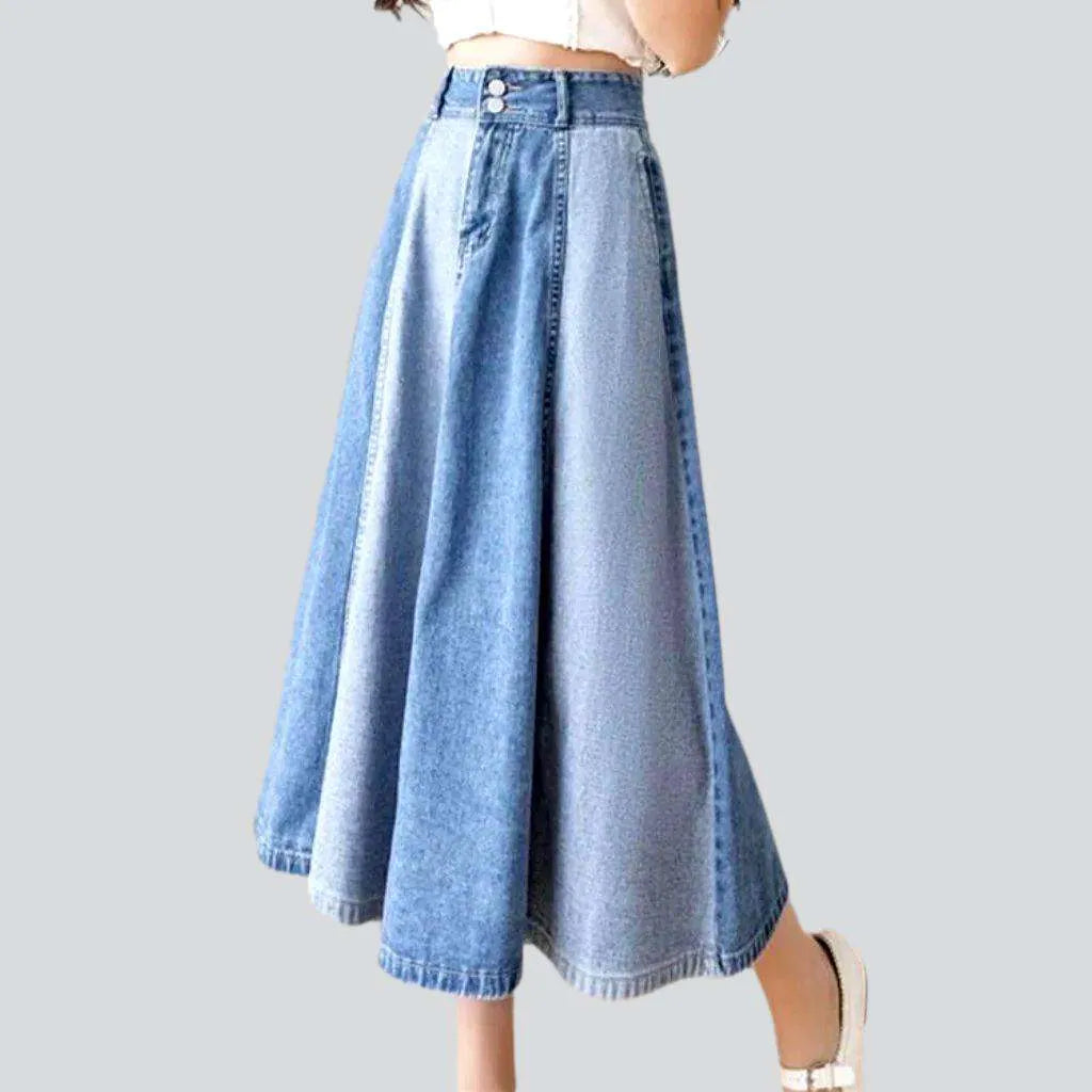 Color block flared denim skirt