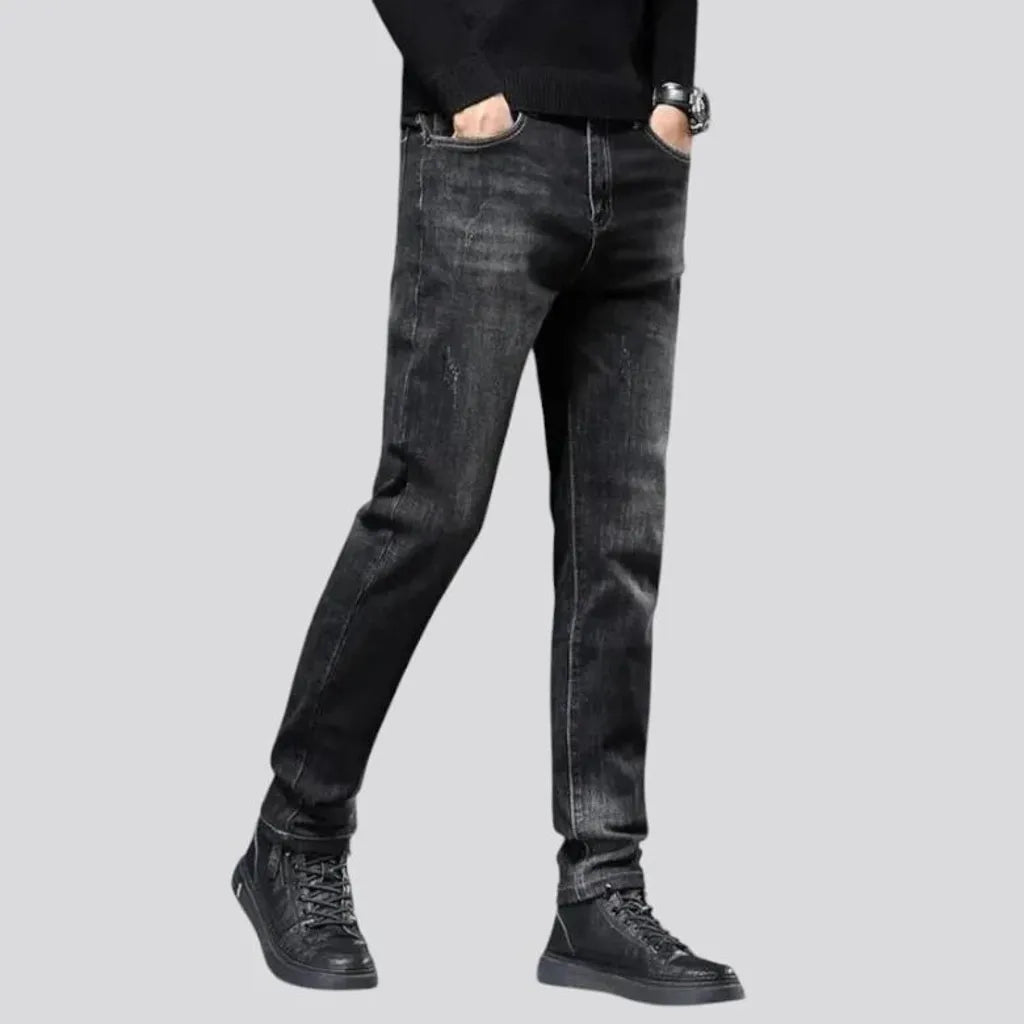 Elastic dark padded jeans for men