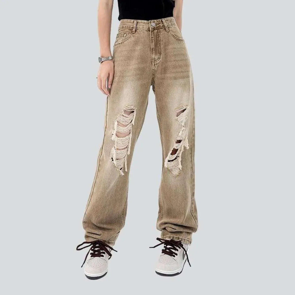Sand color distressed baggy jeans