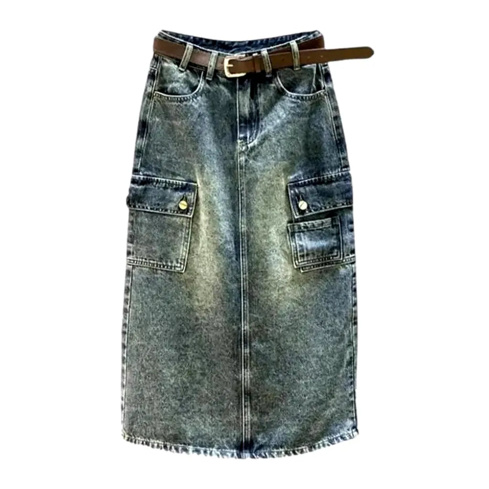 Vintage Yellow-cast Denim Skirt - Blue