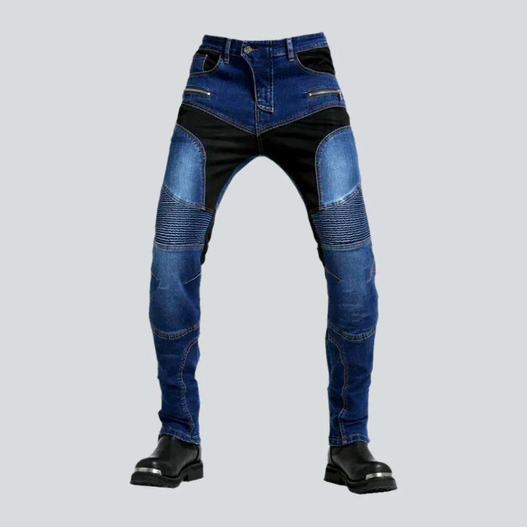 Knee-pads protective men's biker jeans