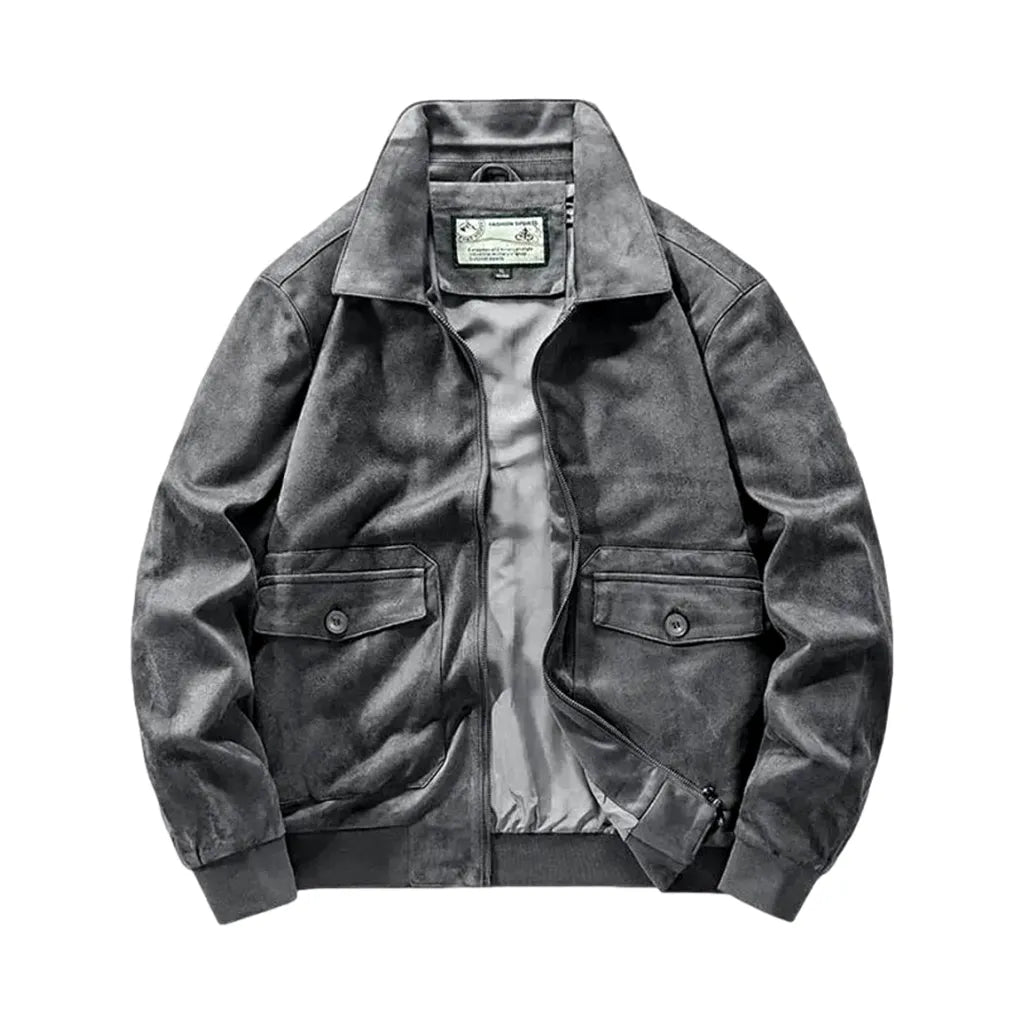 Casual Fit Men's Jean Bomber Jacket - Grey