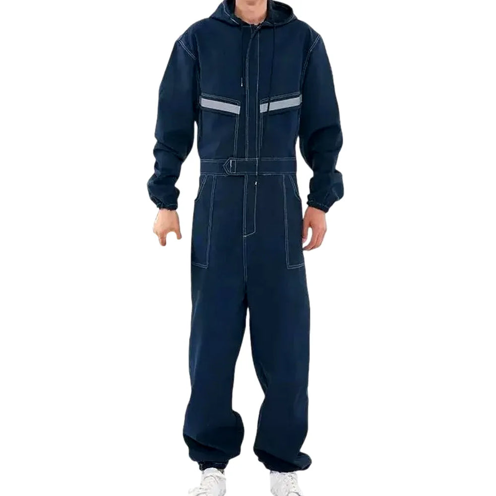 Stylish Dark Wash Duty Men's Denim Jumpsuit - Dark Blue