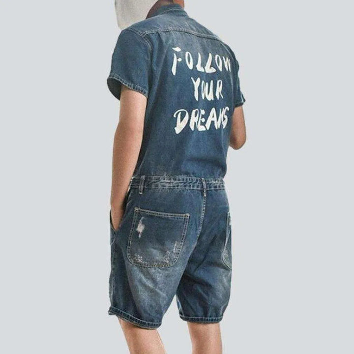 Denim overall with back inscriptions