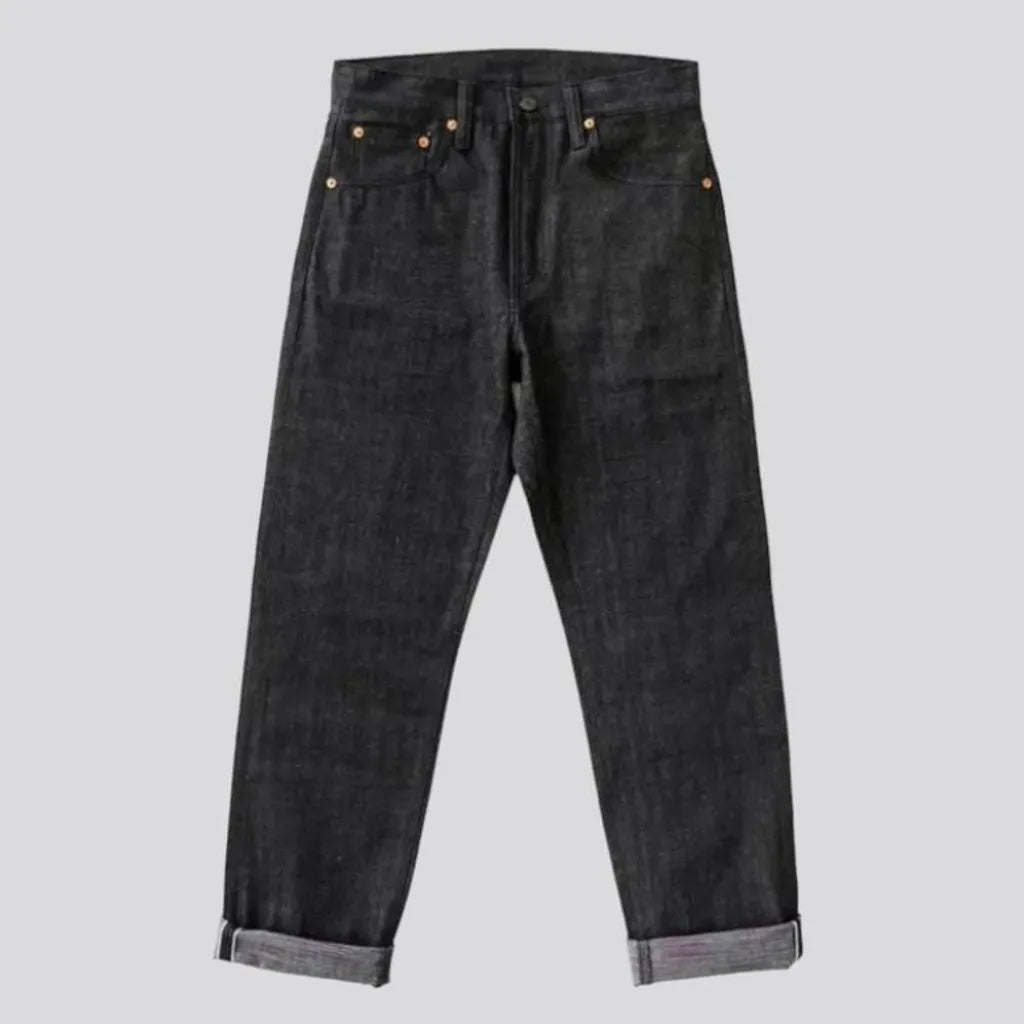 straight, dark-wash, selvedge, rainbow-cast, sanforized, 14.5oz, high-waist, zipper-button, 5-pockets, men's jeans | Jeans4you.shop