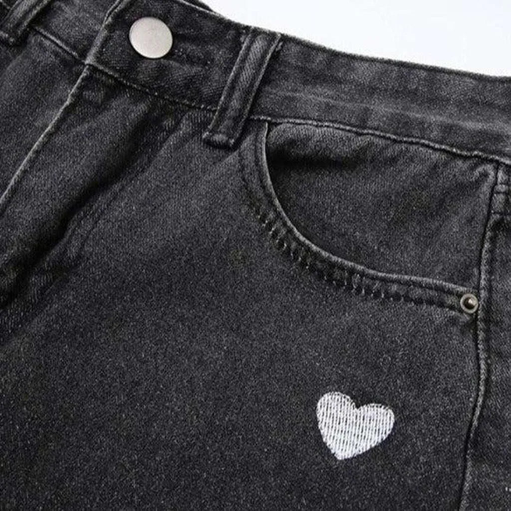 Heart side print baggy jeans
